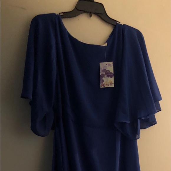 Royal Blue Chiffon Bell Sleeve Sash Tie Dress - Picture 1 of 4